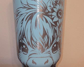 Jolie vache des Highlands, gobelet isotherme à double paroi 40 oz gravé avec poignées