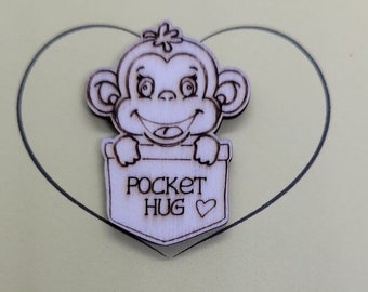 Monkey Handmade Wooden Pocket hug token love gift little pocket hug, pick me up pocket hug token missing you