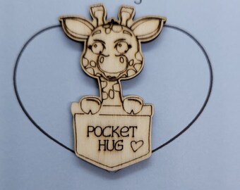 Giraffe Handmade Wooden Pocket hug token love gift little pocket hug, pick me up pocket hug token missing you