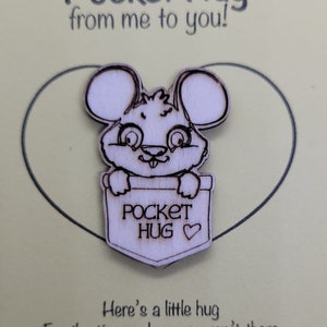 Mouse Handmade Wooden Pocket hug token love gift little pocket hug, pick me up pocket hug token missing you