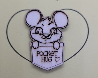 Mouse Handmade Wooden Pocket hug token love gift little pocket hug, pick me up pocket hug token missing you