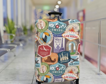 Travel the world Designed Luggage Cover Modern Luggage Protector Suitcase Cover, Carry on luggage Wrap, Vintage luggage Cover