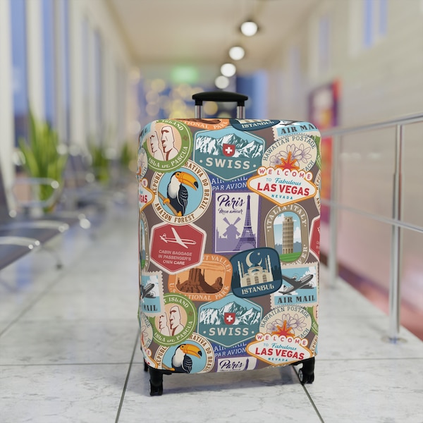 Travel the world Designed Luggage Cover Modern Luggage Protector Suitcase Cover, Carry on luggage Wrap, Vintage luggage Cover