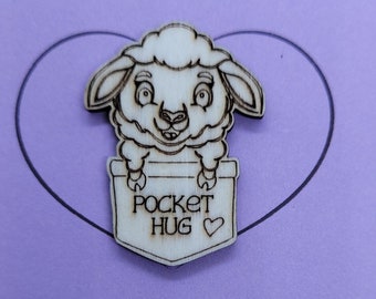 Sheep Handmade Wooden Pocket hug token love gift little pocket hug, pick me up pocket hug token missing you