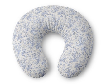 Blue Floral Nursing Pillow Cover | Boppy Style, Removable Stretch Slipcover