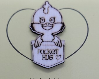 Chick Handmade Wooden Pocket hug token love gift little pocket hug, pick me up pocket hug token missing you