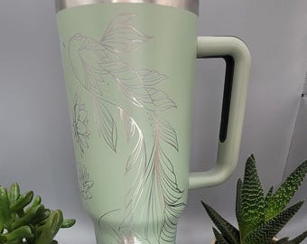 Koi, good luck, carp fish gift Engraved 40oz Double Wall Insulated Tumbler with Handles