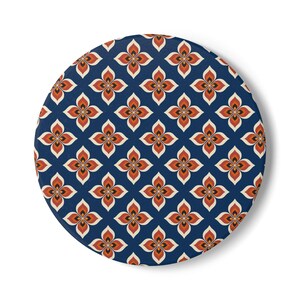 Sottobicchiere in ceramica con motivo geometrico floreale blu navy / Motivo marocchino retrò