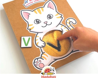Sensorisk aktivitet med kattbokstäver | Utskrivbar PDF för alfabetet för småbarn och förskolebarn