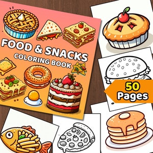 Food & Snacks Coloring book, Printable Food with Snacks Coloring Pages, Bold and Easy Coloring Book for Adults and Kids