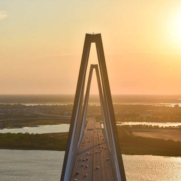 Charleston South Carolina Arthur Ravenel Jr Bridge at Sunset Print