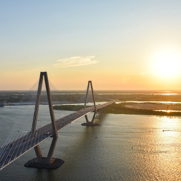 Charleston South Carolina Arthur Ravenel Jr Bridge at Sunset Print