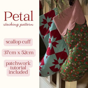 Patron de couture PDF pour chaussette de Noël festonnée | Patron de chaussette doublée | 3 options de revers