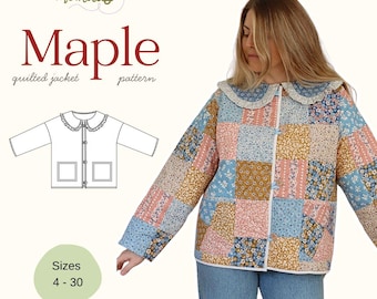 Quilted Jacket Sewing Pattern PDF | Oversized Ruffle Collar Jacket | Women’s Sizes 4–30 | Patchwork Coat Pattern