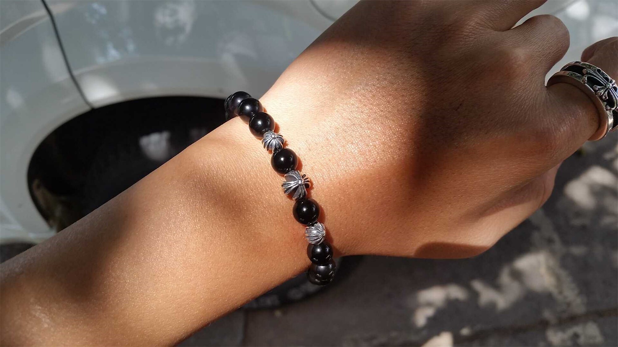 18k Gold Plated Chrome Hearts Style Obsidian Cross Bracelet - Etsy