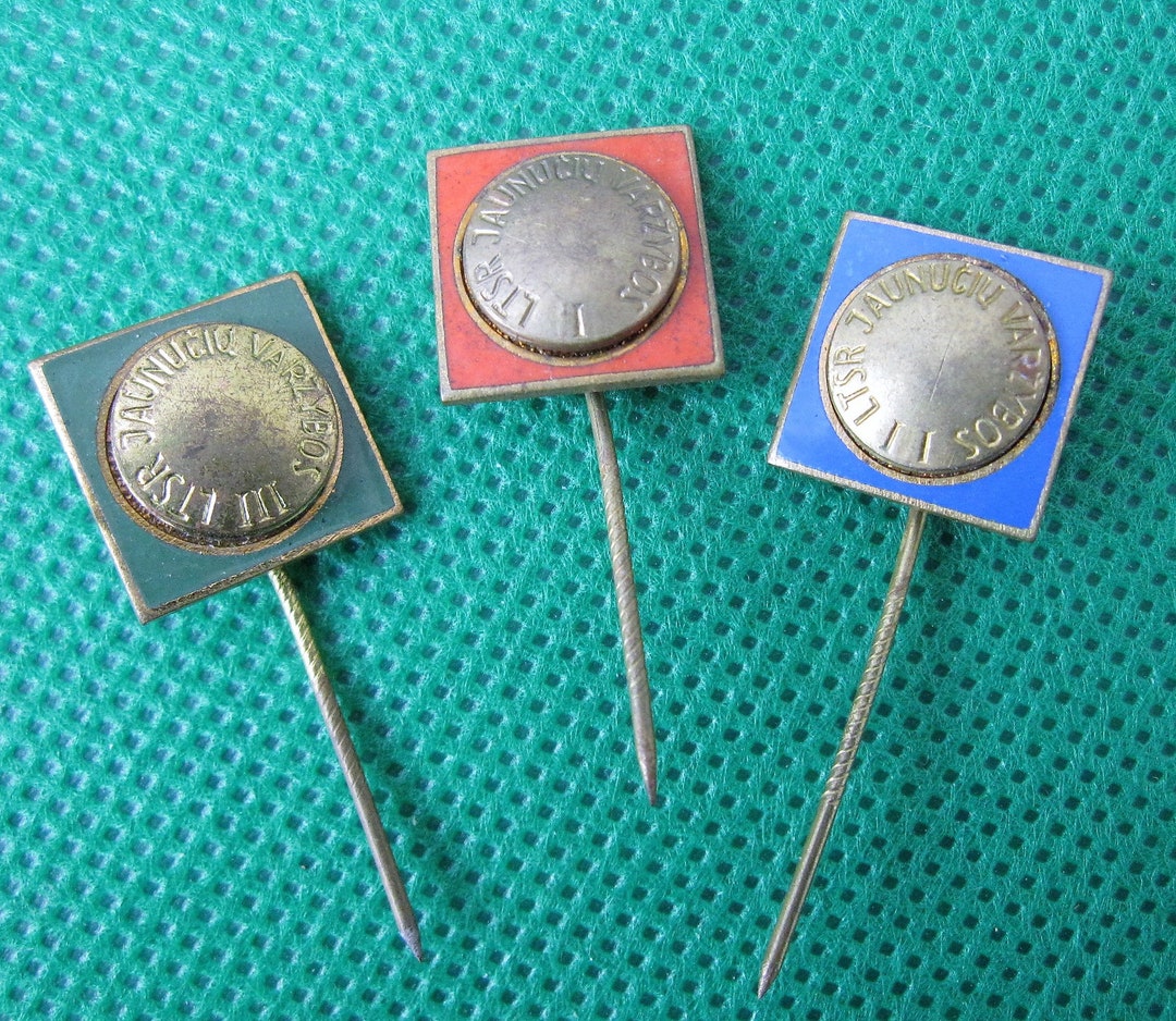 Old Soviet Era Lithuania Pin Badges Set Of 3 Pcs LTSR Lithuanian Youth old-soviet-era-lithuania-pin-badges-set-of-3-pcs-ltsr-lithuanian-youth