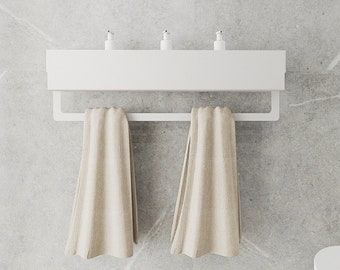 White Modern Bathroom shelf with towel rail NEREUS, white, stainless steel, shower shelf, minimalist bathroom accessories, n-line design