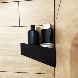 Black corner shower shelf NADIA, black, stainless steel, Modern shower shelf, minimalist bathroom accessories, n-line design