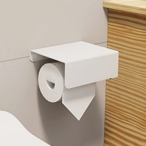Porta rotolo di carta igienica bianco N2, porta carta igienica con ripiano per telefono, acciaio, accessori bagno minimalisti, design n-line