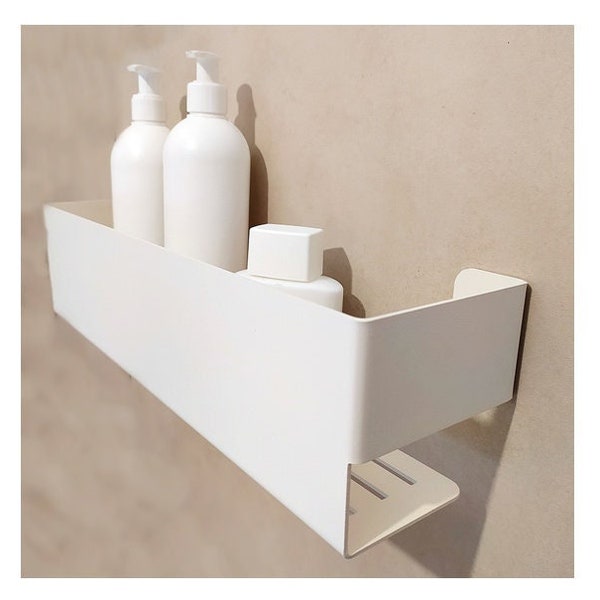 Étagère de salle de bain moderne blanche NAJNA, blanc, acier inoxydable, étagère de douche, accessoires de salle de bain minimalistes, design n-line