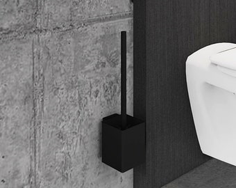 Black toilet brush holder with a toilet brush NUMBO, hanging toilet brush holder, Modern and minimalist, n-line design