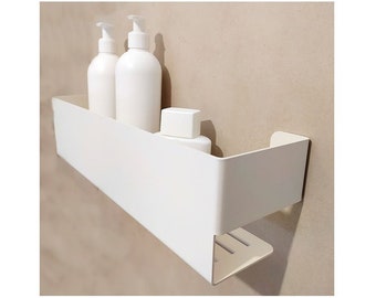 Étagère de salle de bain moderne blanche NAJNA, blanc, acier inoxydable, étagère de douche, accessoires de salle de bain minimalistes, design n-line