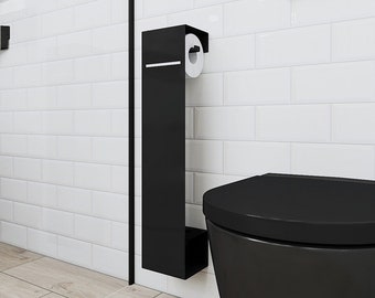 Schwarze hängende Toilettenbürste und Toilettenpapierhalter NORKOS, versteckte Toilettenbürste, modern und minimalistisch