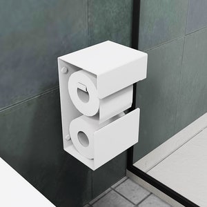 Portarotolo moderno bianco N3, portarotolo con telefono e ripiano portarotolo di riserva, acciaio, accessori da bagno minimalisti, design n-line