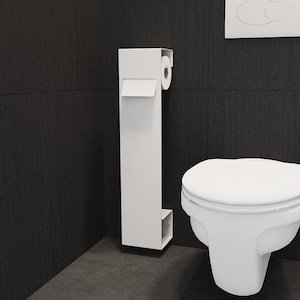 Porta scopino e porta carta igienica sospeso bianco NORKOS, Scopino WC nascosto, Moderno e minimalista