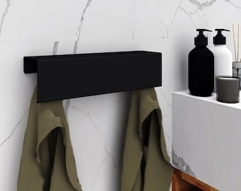 Black towels hanger NOBU, towels and robes holder, minimalist, stainless steel, modern interior, n-line design