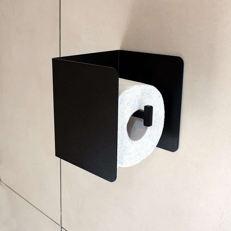 Zwarte verborgen toiletrolhouder N5, ingebouwde toiletrolhouder, roestvrij staal, minimalistische badkameraccessoires, n-line design afbeelding 1