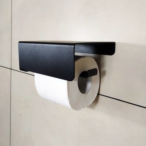 Porta rotolo di carta igienica nero N2, porta carta igienica con ripiano per telefono, acciaio, accessori da bagno minimalisti, design n-line