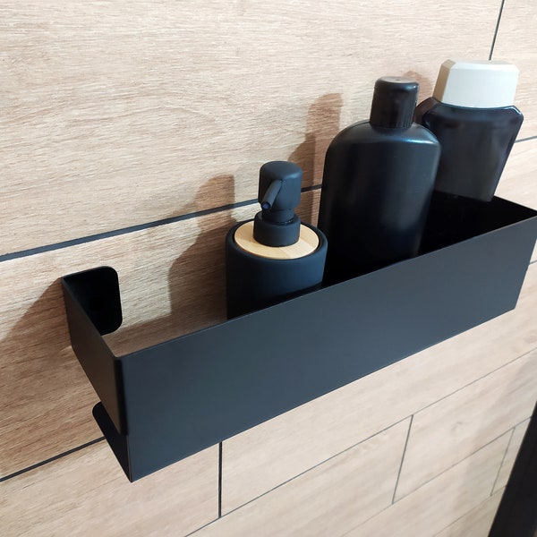 Estante de baño moderno negro NAJNA, negro, acero inoxidable, estante de ducha, accesorios de baño minimalistas, diseño n-line