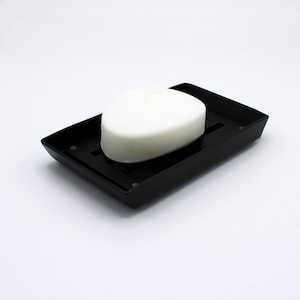 Schwarze moderne Badezimmer-Seifenschale NALA, Edelstahl, freistehende Seifenschale, minimalistisches Badezimmer-Accessoire, N-Line-Design