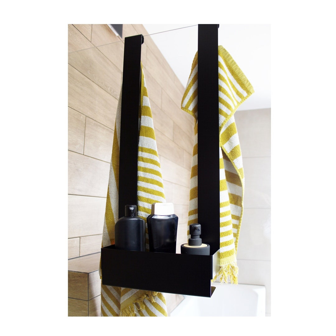 Black Modern Bathroom Hanging Shelf NEWOK, Black, Noninvasive