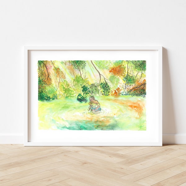 Peinture à l'aquarelle - Poster chambre d'enfant - La fille de l'eau