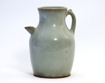 Vintage 20thC Chinese Tang Style Shape Ewer with Monochrome Jun Type Glaze - Tea Ceremony Or Wine Kettle - Cabinet Size 15.2 cm 6" Tall