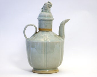 Vintage 20thC Chinese Ewer with Monochrome Qingbai Glaze in Song Dynasty Style - Tea Ceremony Or Wine Kettle 24cm 9 1/2" Tall