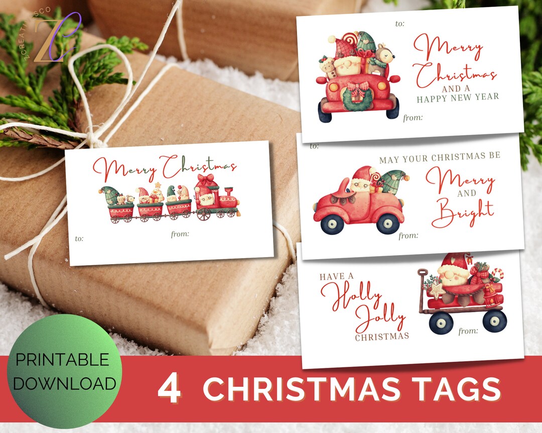 Printable Christmas Gift Tags Set of 4 Cheerful Christmas Gnome for ...