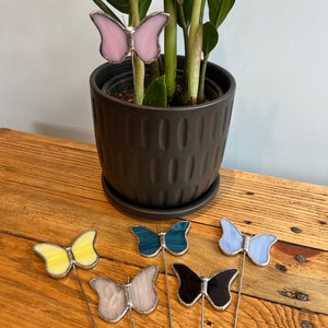 Mini estaca para planta de mariposa, mariposa de vitral, decoración de planta de mariposa, adorno para planta de interior, estaca para maceta, regalo de vida silvestre