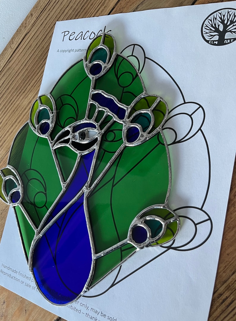 Peacock Stained Glass Pattern, Digital Download Pattern, Stained Glass