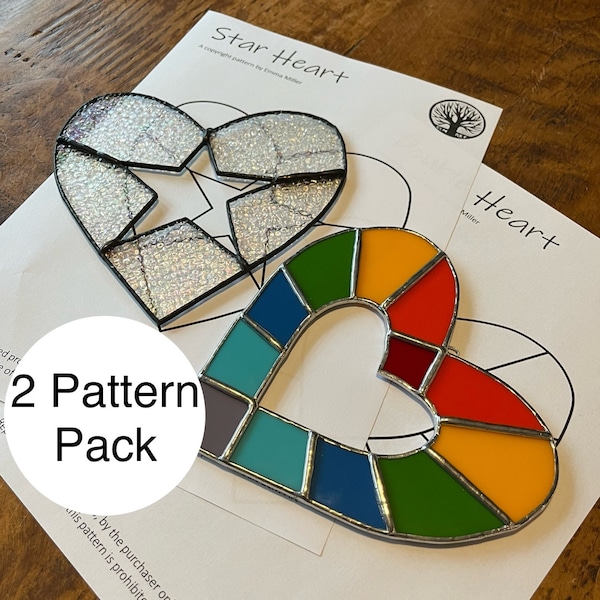 Heart Stained Glass Patterns, 2x Digital Download Patterns, Stained Glass Patterns, Copper Foil Heart Patterns, Make Your Own Stained Glass