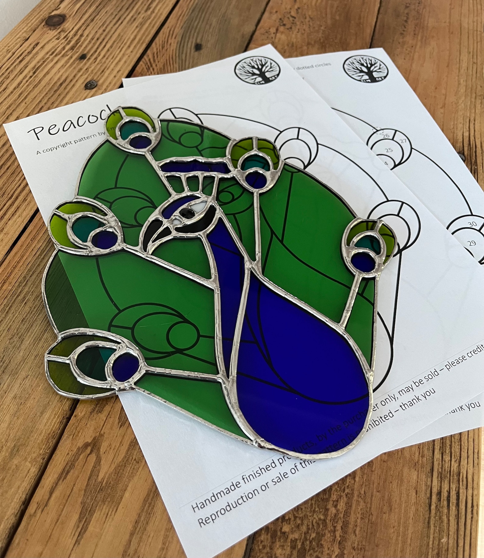 Peacock Stained Glass Pattern, Digital Download Pattern, Stained Glass