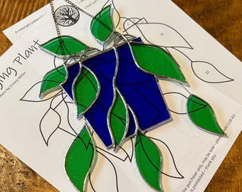 Hanging Plant Stained Glass Pattern, Digital Download Pattern, Stained Glass Patterns, Copper Foil Pattern, Indoor Plant Glass Pattern