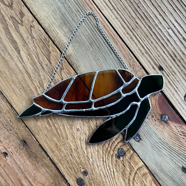 Stained Glass Turtle, Turtle Suncatcher, Turtle Sealife Gift, Turtle Ornament, Sea Turtle present, Snorkeling/Diver gift, Marine life art