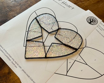 Star Heart Stained Glass Pattern, Digital Download Pattern, Stained Glass Patterns, Copper Foil Heart Pattern, Make Your Own Stained Glass