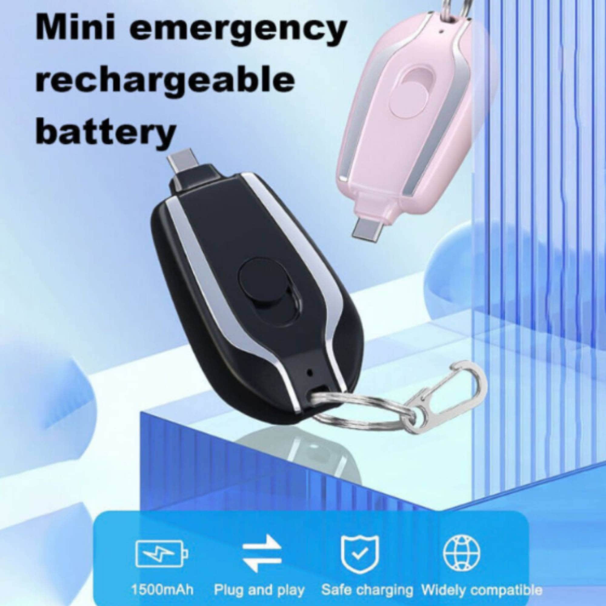 1500mah Mini Powerbank Keychain Emergency Charger With Type-c/ - Etsy