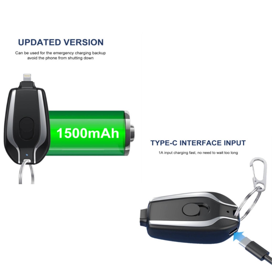1500mah Mini Powerbank Keychain Emergency Charger With Type-c/ - Etsy