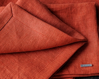 Soft Linen Napkin Set Available in 48 Colors/Rust Linen Napkins with mitered corners/Burnt Orange Pure Linen Napkin/Linen terracotta Napkins