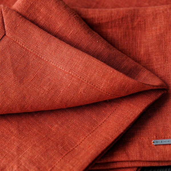 Ensemble de serviettes en lin doux disponible en 48 couleurs/serviettes en lin rouille avec coins coupés/serviette en pur lin orange brûlé/serviettes en lin terre cuite
